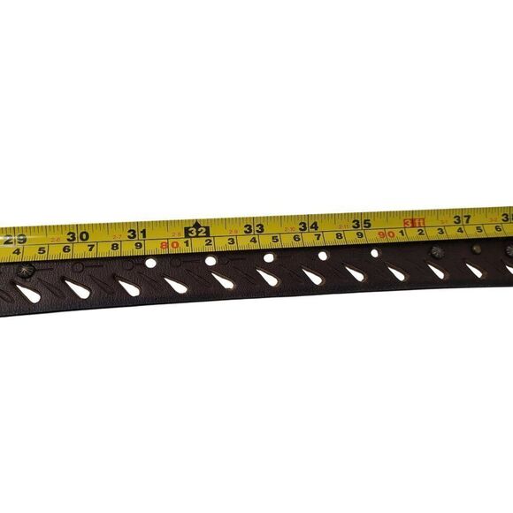 Vintage Chocolate Burnish Genuine Leather Western Belt Brass Cutouts Studded M - Picture 7 of 12